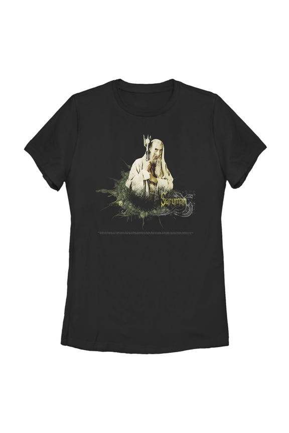 Women's The Lord of the Rings Fellowship of the Ring Saruman Paint Splatter Graphic Tee Black Medium