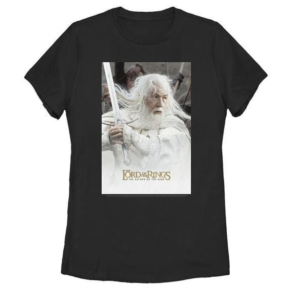 Women's The Lord of the Rings Return of the King Gandalf Movie Poster Graphic Tee Black X Large