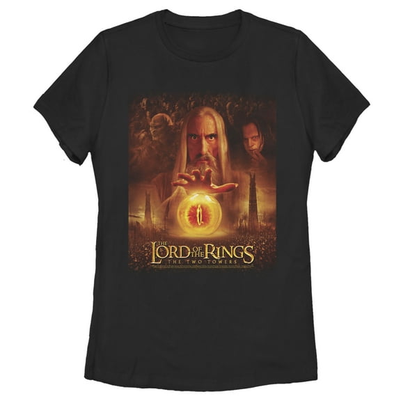 Women's The Lord of the Rings Two Towers Saruman and the Eye of Sauron  Graphic Tee Black Small