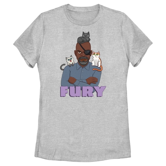 Women's The Marvels Nick Fury Cat Portrait  Graphic Tee Athletic Heather 2X Large