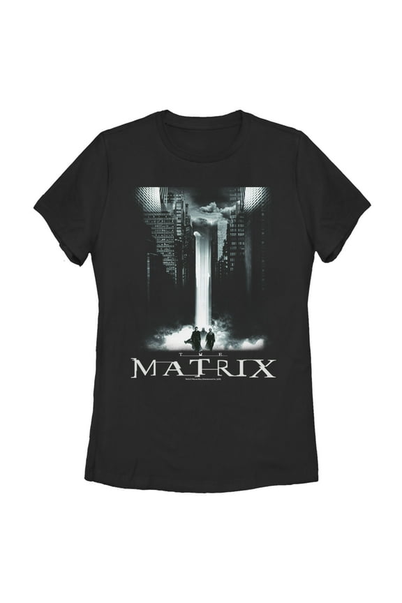 Women's The Matrix Cityscape Poster Graphic Tee Black Medium