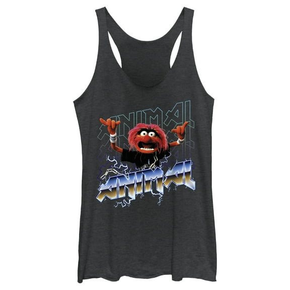 Women's The Muppets Animal Metal  Racerback Tank Top Black Heather Small