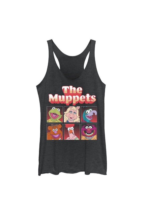 Women's The Muppets Boxed Characters Racerback Tank Top Black Heather Large