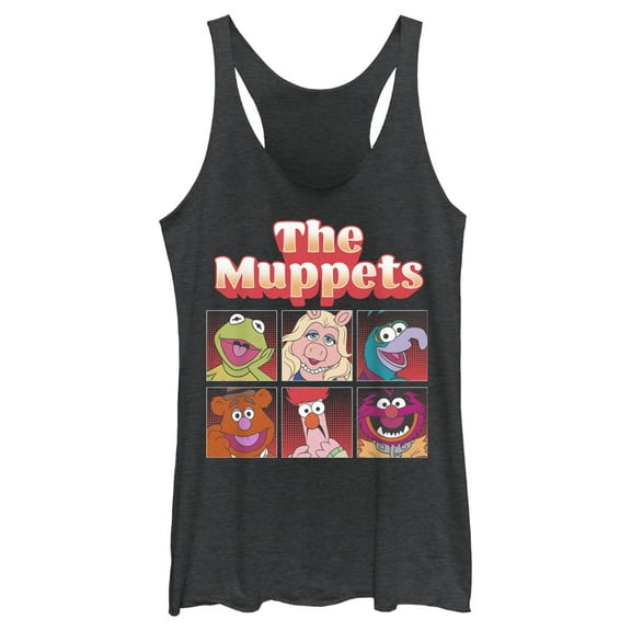 Women's The Muppets Boxed Characters Racerback Tank Top Black Heather Small