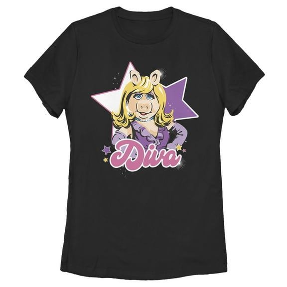 Women's The Muppets Diva Piggy  Graphic Tee Black 2X Large