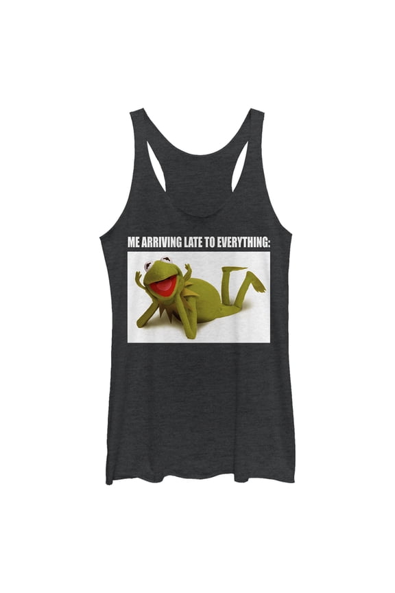 Women's The Muppets Kermit Meme  Racerback Tank Top Black Heather Large