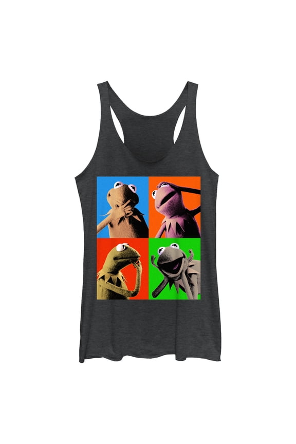 Women's The Muppets Kermit Pop Art Racerback Tank Top Black Heather Medium