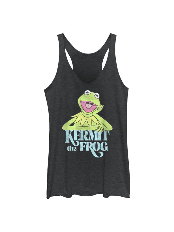 Women's The Muppets Kermit the Frog Distressed Racerback Tank Top Black Heather Large