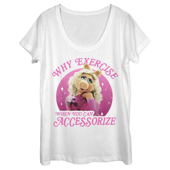 Women's The Muppets Miss Piggy Accessorize Scoop Neck White Small