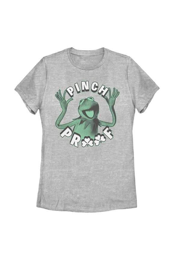 Women's The Muppets St. Patrick's Day Kermit Pinch Proof  Graphic Tee Athletic Heather Medium