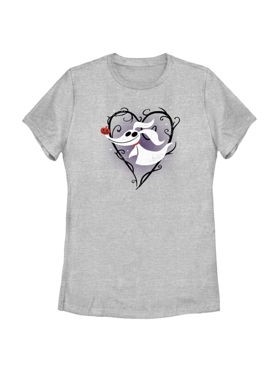 Women's The Nightmare Before Christmas Distressed Heart Zero Graphic Tee Black Medium