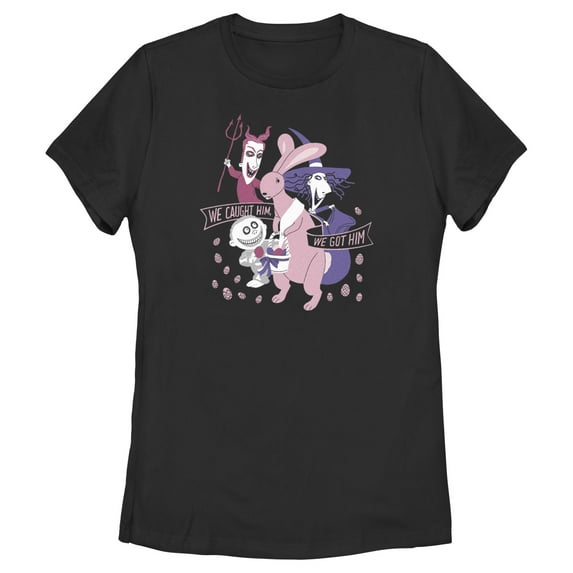 Women's The Nightmare Before Christmas Easter Bunny We Caught Him Graphic Tee Black X Large
