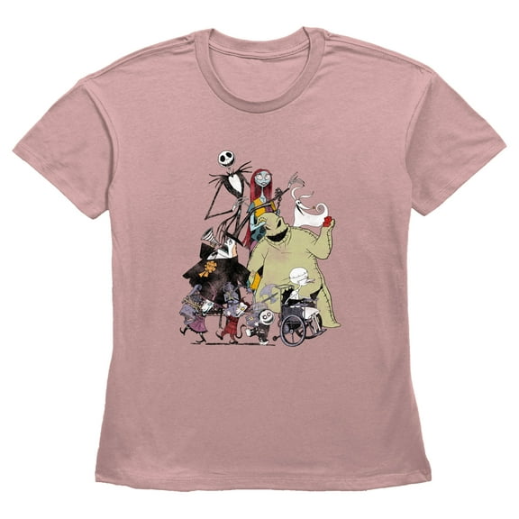 Women's The Nightmare Before Christmas Group Character Shot Graphic Tee Desert Pink Medium