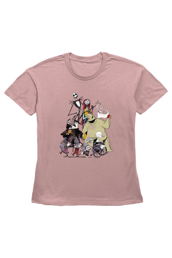 Women's The Nightmare Before Christmas Group Character Shot Graphic Tee Desert Pink Medium