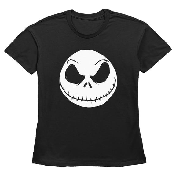 Women's The Nightmare Before Christmas Halloween Jack Skellington Big Face Graphic Tee Black Medium
