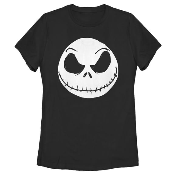 Women's The Nightmare Before Christmas Halloween Jack Skellington Big Face Graphic Tee Black X Large