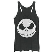 Women's The Nightmare Before Christmas Halloween Jack Skellington Big Face Racerback Tank Top Black Heather Small