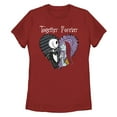 thumbnail image 1 of Women's The Nightmare Before Christmas Halloween Jack Skellington Sally Together Forever  Graphic T-Shirt, 1 of 4