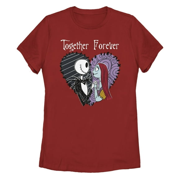 Women's The Nightmare Before Christmas Halloween Jack Skellington Sally Together Forever  Graphic T-Shirt