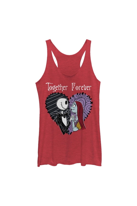 Women's The Nightmare Before Christmas Halloween Jack Skellington Sally Together Forever Racerback Tank Top