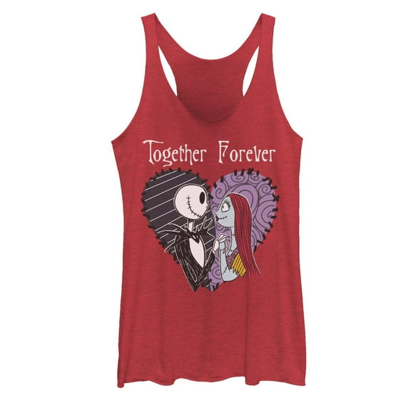 Women's The Nightmare Before Christmas Halloween Jack Skellington Sally Together Forever Racerback Tank Top
