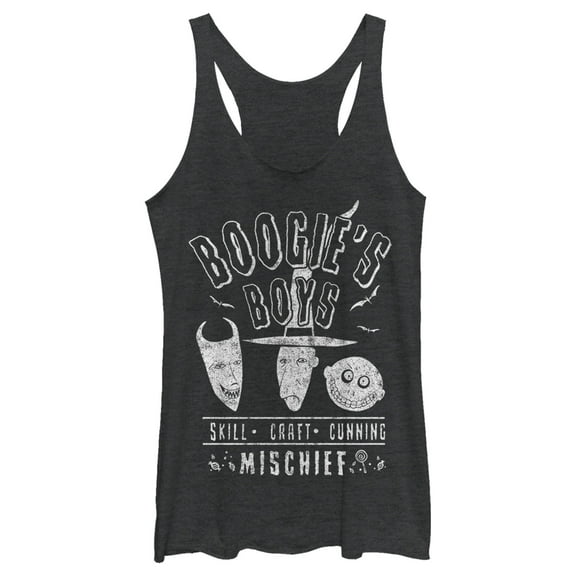 Women's The Nightmare Before Christmas Halloween Lock Shock and Barrel Boogie's Boys Racerback Tank Top Black Heather 2X Large
