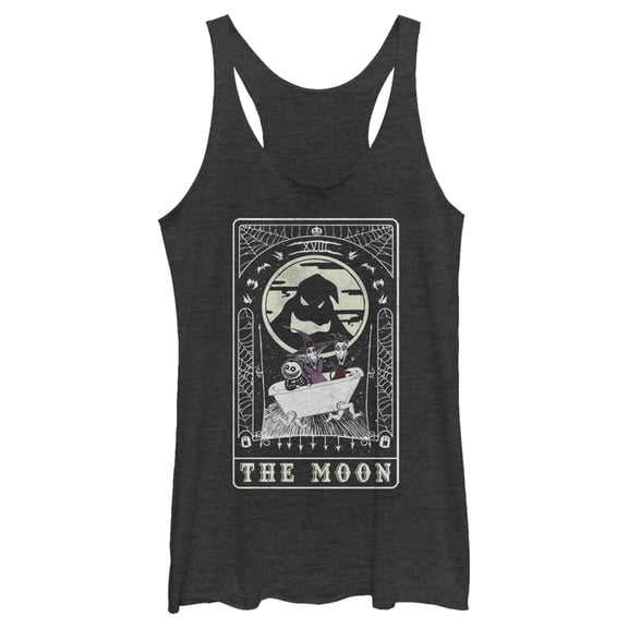 Women's The Nightmare Before Christmas Halloween Oogie Boogie and his Boys Moon Tarot Card Racerback Tank Top Black Heather Large