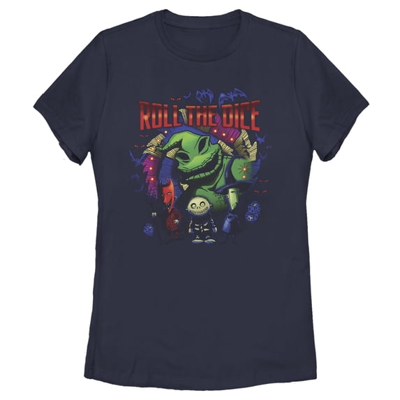 Women's The Nightmare Before Christmas Halloween Oogie Roll The Dice Graphic Tee Navy Blue Medium