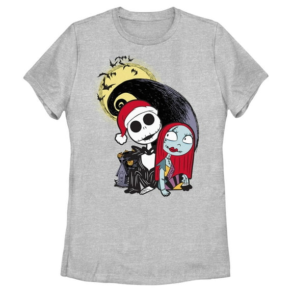Women's The Nightmare Before Christmas Jack and Sally Christmas Portrait Graphic Tee Athletic Heather X Large