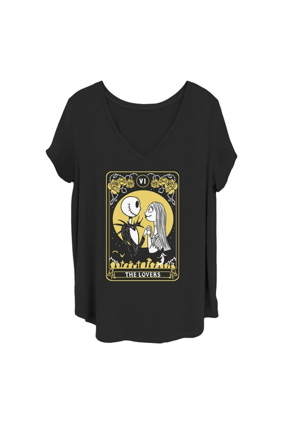 Women's The Nightmare Before Christmas Jack and Sally The Lovers Tarot Card  Graphic T-Shirt