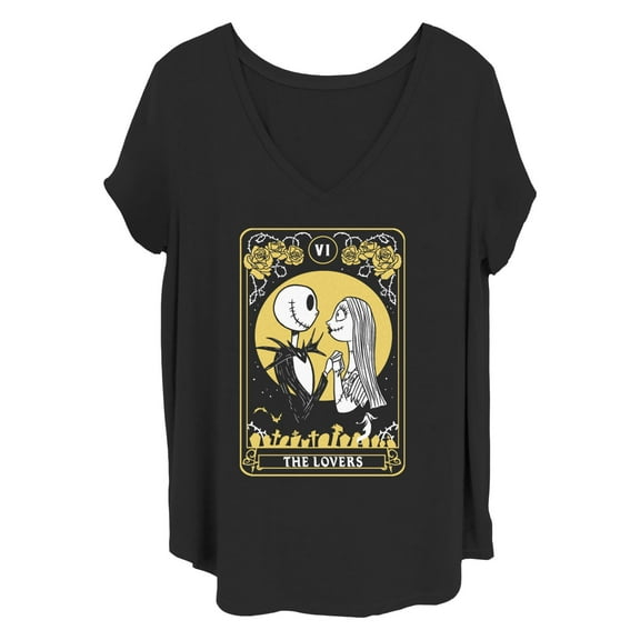 Women's The Nightmare Before Christmas Jack and Sally The Lovers Tarot Card Graphic T-Shirt