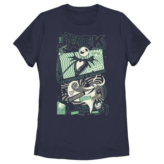 Women's The Nightmare Before Christmas Jack and Zero Fest Poster Graphic Tee Navy Blue Small