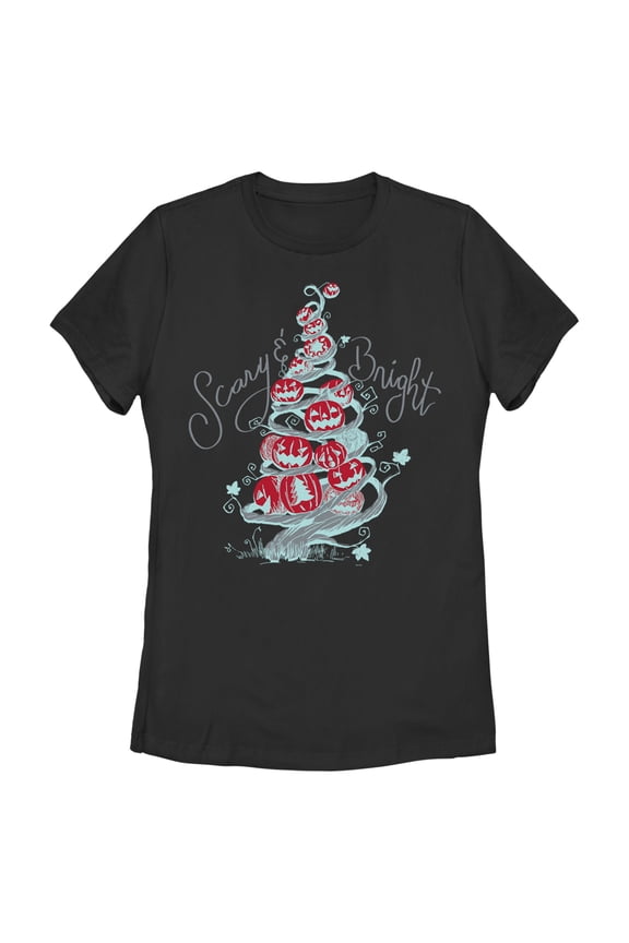 Women's The Nightmare Before Christmas Scary & Bright Tree Graphic Tee Black Medium