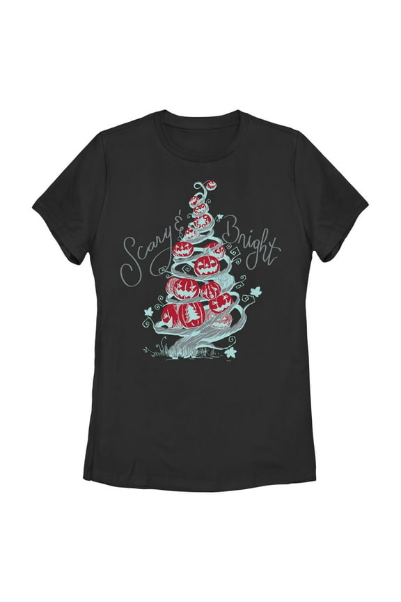 Women's The Nightmare Before Christmas Scary & Bright Tree Graphic Tee Black X Large