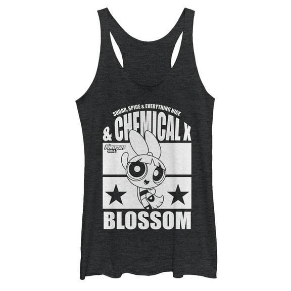 Women's The Powerpuff Girls Chemical X Blossom  Racerback Tank Top Black Heather Small