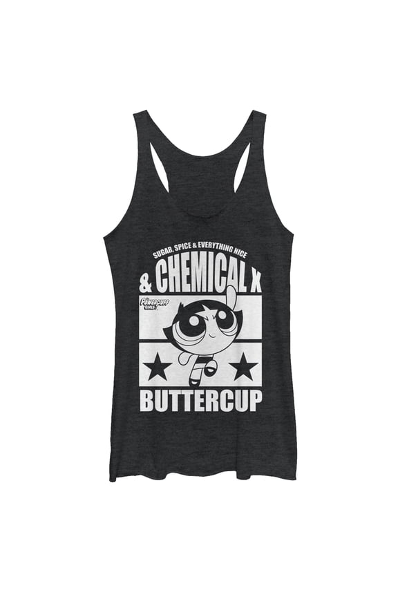 Women's The Powerpuff Girls Chemical X Buttercup  Racerback Tank Top Black Heather X Large