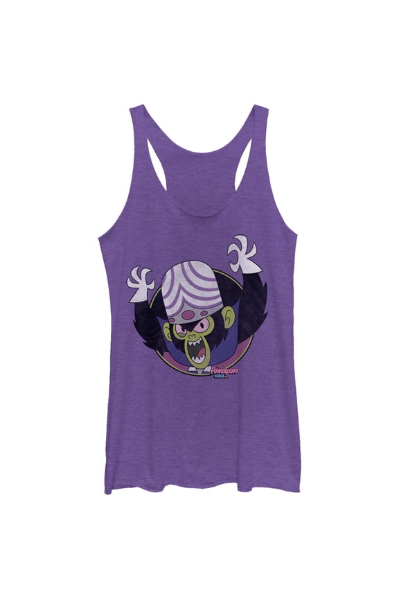 Women's The Powerpuff Girls Mojo Jojo Circle Racerback Tank Top Purple Heather Small