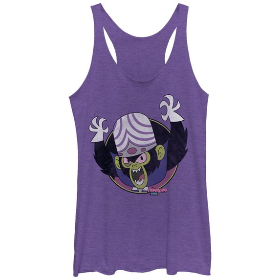 Women's The Powerpuff Girls Mojo Jojo Circle Racerback Tank Top Purple Heather X Large