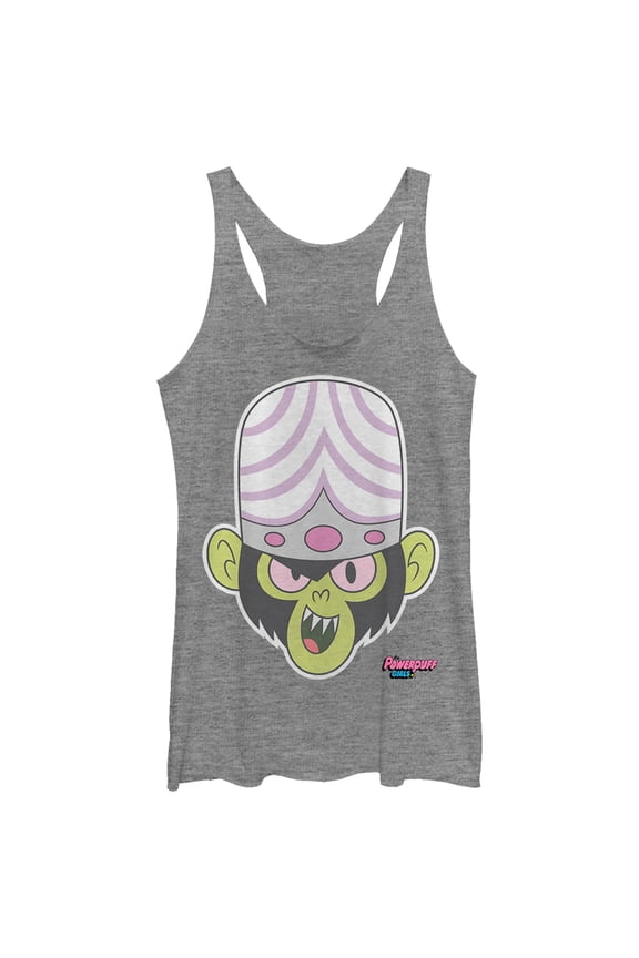 Women's The Powerpuff Girls Mojo Jojo Grin Racerback Tank Top Gray Heather Large
