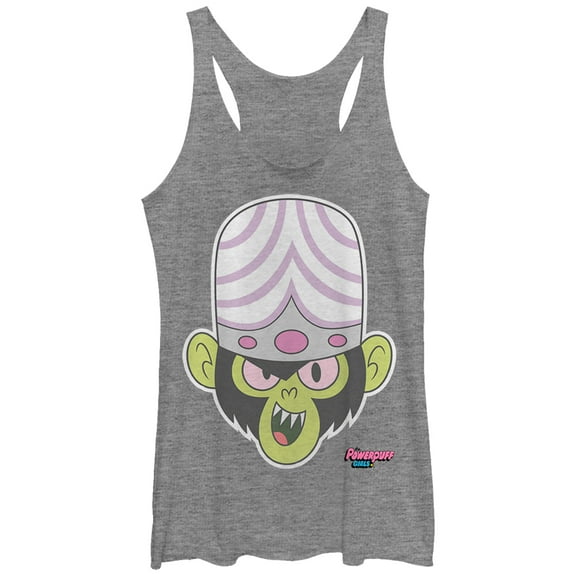 Women's The Powerpuff Girls Mojo Jojo Grin  Racerback Tank Top Gray Heather Medium