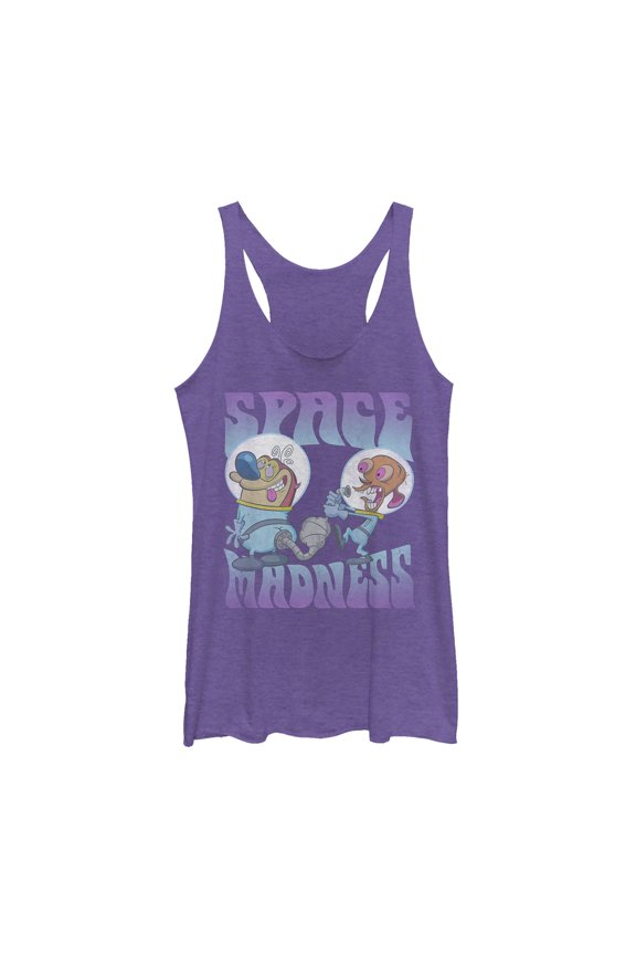 Women's The Ren & Stimpy Show Space Madness  Racerback Tank Top Purple Heather 2X Large