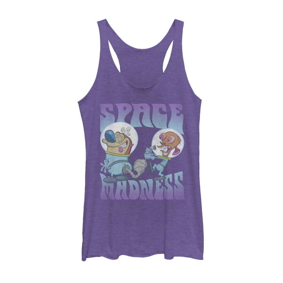 Women's The Ren & Stimpy Show Space Madness  Racerback Tank Top Purple Heather X Small
