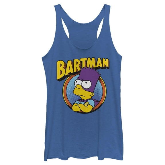 Women's The Simpsons Bartman  Racerback Tank Top Royal Blue Heather Large