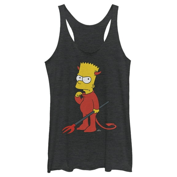 Women's The Simpsons Devil Bart  Racerback Tank Top Black Heather Medium