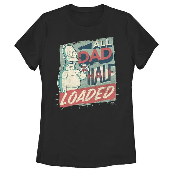 Women's The Simpsons Father's Day Homer Simpson All Dad Half Loaded  Graphic Tee Black Large
