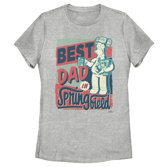 Women's The Simpsons Father's Day Homer Simpson Best Dad in Springfield  Graphic Tee Athletic Heather Large