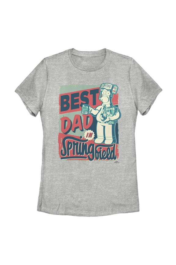 Women's The Simpsons Father's Day Homer Simpson Best Dad in Springfield Graphic Tee Athletic Heather Large