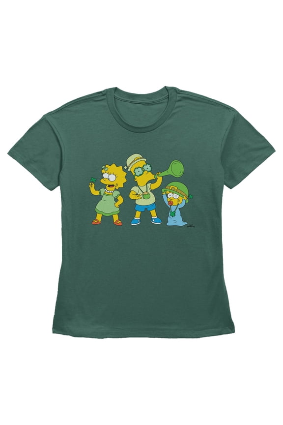 Women's The Simpsons Lisa, Bart and Maggie Clover Party Graphic T-Shirt