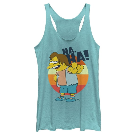 Women's The Simpsons Nelson Laugh Racerback Tank Top Tahiti Blue Small