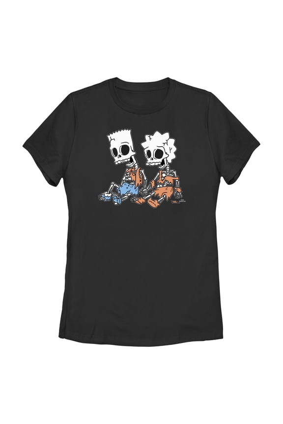 Women's The Simpsons Skeleton Bart and Lisa Graphic Tee Black Small